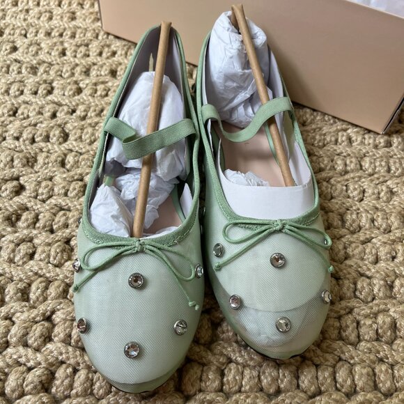 NWT Loeffler Randall Leonie Seafoam/Crystal Ballet Flat-Size 9 - Picture 2 of 6